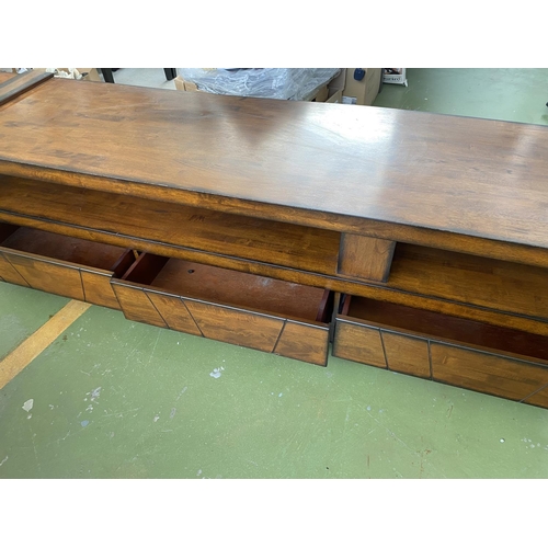 210 - Very Large Solid Wood Retro TV Cabinet with Carvings (213 W. x 55 D. x 48cm H.)