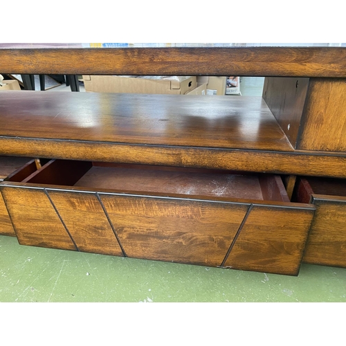 210 - Very Large Solid Wood Retro TV Cabinet with Carvings (213 W. x 55 D. x 48cm H.)