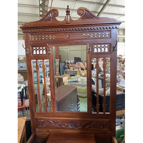 223 - Antique Solid Oak Console/Entrance Table with Mirror and Small Drawer (95 W. x 35 D. x 220cm H.)