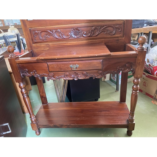 223 - Antique Solid Oak Console/Entrance Table with Mirror and Small Drawer (95 W. x 35 D. x 220cm H.)