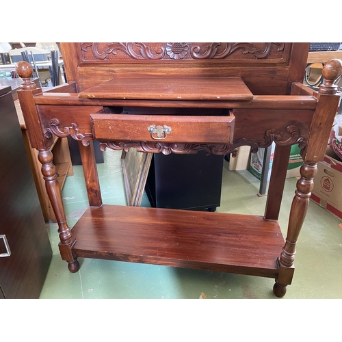 223 - Antique Solid Oak Console/Entrance Table with Mirror and Small Drawer (95 W. x 35 D. x 220cm H.)