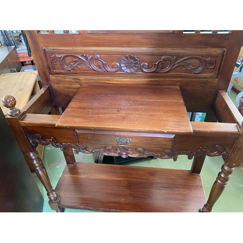 223 - Antique Solid Oak Console/Entrance Table with Mirror and Small Drawer (95 W. x 35 D. x 220cm H.)