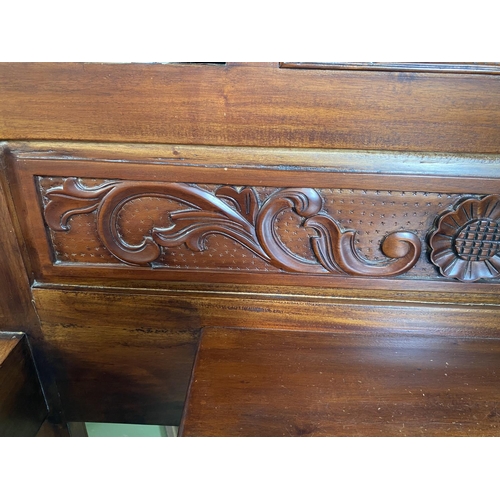 223 - Antique Solid Oak Console/Entrance Table with Mirror and Small Drawer (95 W. x 35 D. x 220cm H.)