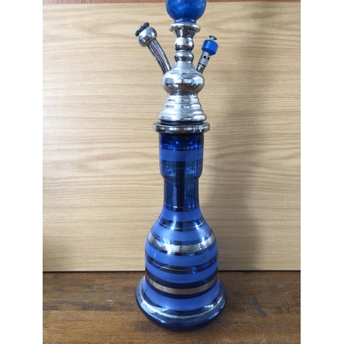 240 - Vintage Blue Glass Shisha Pipe (Incomplete)