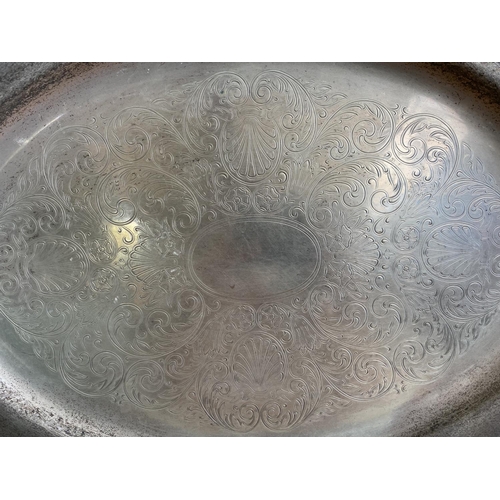 269 - Large Vintage Oval Embossed Silver Plated Serving Tray/Serving Platter (60 x 37cm)