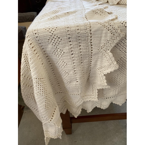 283 - Hand Made Crochet Double Bed Cover and 2 (Unfinished) Pillow Cases (240 x 230cm)