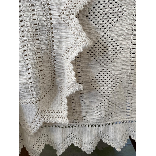 283 - Hand Made Crochet Double Bed Cover and 2 (Unfinished) Pillow Cases (240 x 230cm)