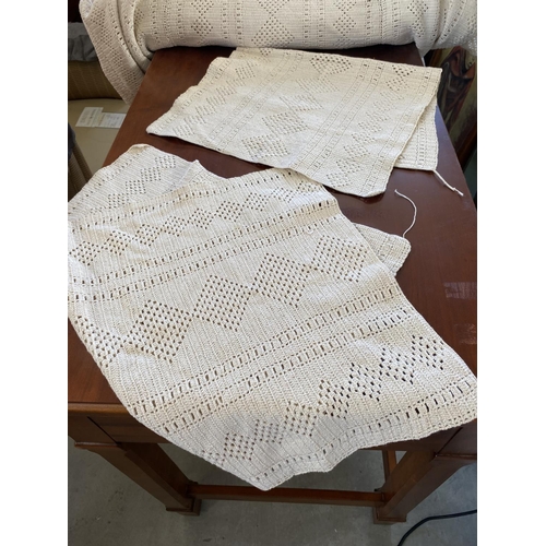 283 - Hand Made Crochet Double Bed Cover and 2 (Unfinished) Pillow Cases (240 x 230cm)