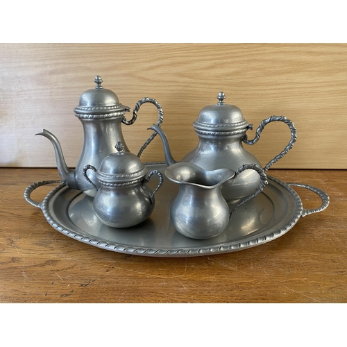 320 - Vintage Pewter Tea Set on Tray