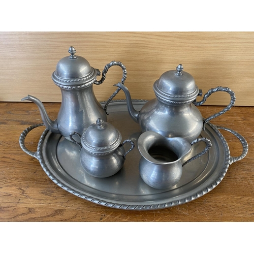 320 - Vintage Pewter Tea Set on Tray