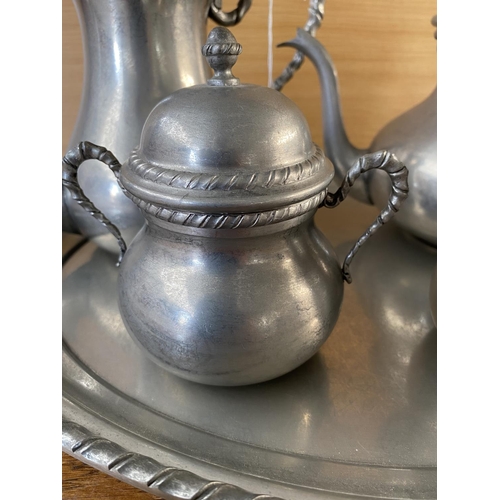 320 - Vintage Pewter Tea Set on Tray