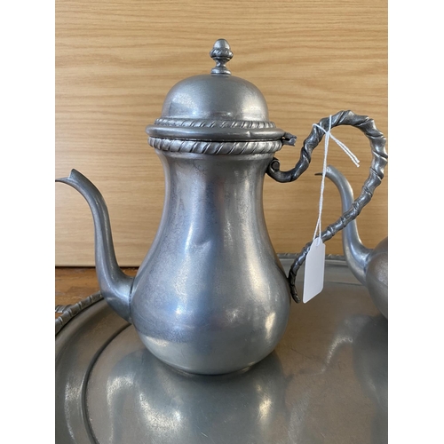 320 - Vintage Pewter Tea Set on Tray