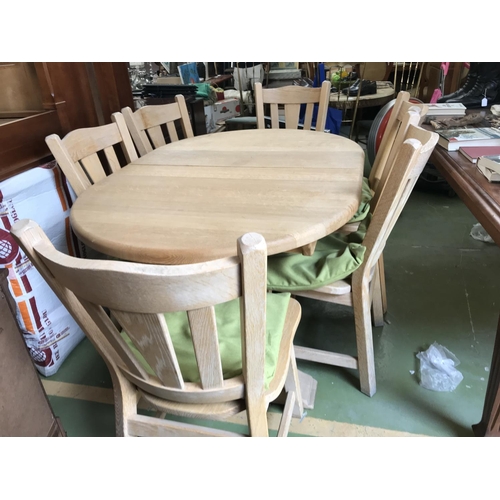 333 - Solid Wood Light Colour Extendable Dining Table with 6 Matching Solid Wood Cushioned Chairs (144/190... 