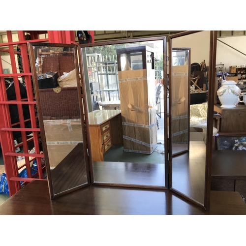 345 - Vintage Wooden Dressing Table with Tri-Fold Mirror and 6 Drawers (140 W. x 40 D. x 157cm H.)