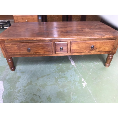 558 - Vintage Solid Pine Wood Like Coffee Table with 3 Drawers (137 W. x 71 D. x 47cm H.)