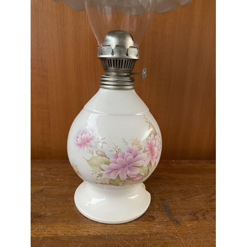 127 - Vintage Ceramic Floral Oil Lamp (Chip on Base)