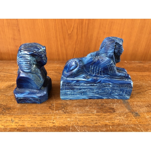 221 - x2 Vintage Egyptian Stone Figures (11 L. x 4 D. x9.5cm H.) (5 L. x 5 D. x 8cm H.)