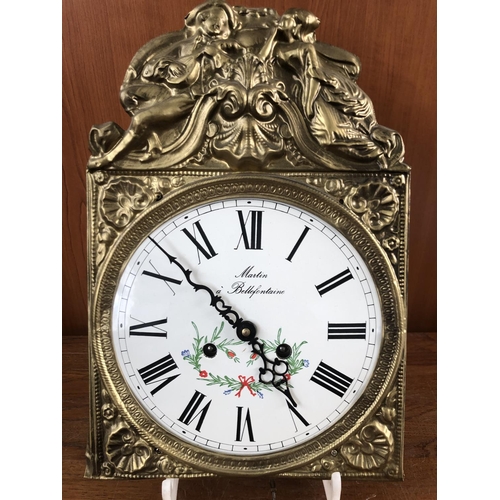 170 - Vintage French Martin A Bellefontaine Carved Bronze Table Clock with Key (Untested)