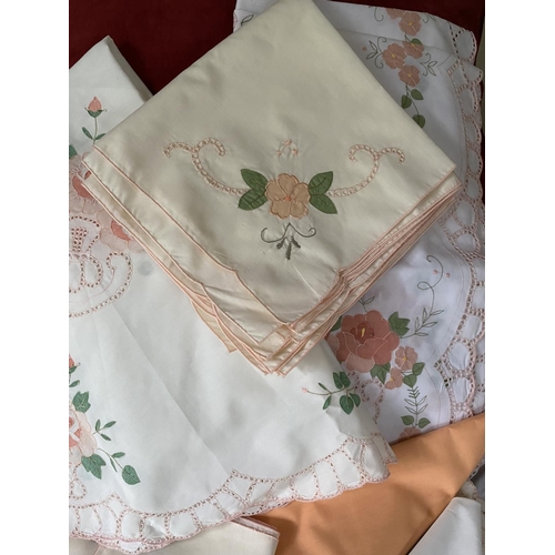 120 - Grandmother's Handmade Collection of Table Clothes/Runners and Napkins of Various Colours and Sizes