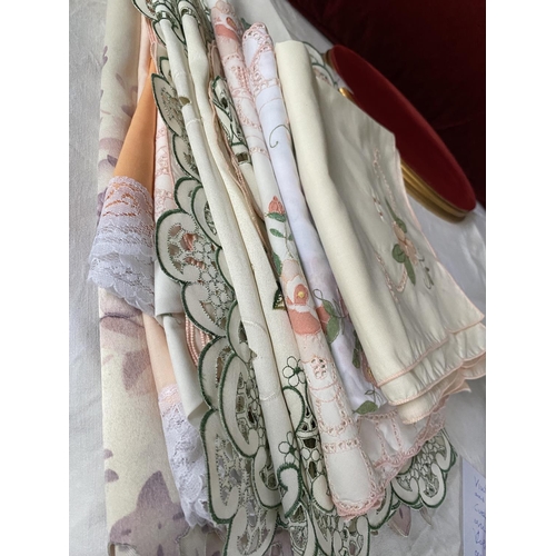 120 - Grandmother's Handmade Collection of Table Clothes/Runners and Napkins of Various Colours and Sizes