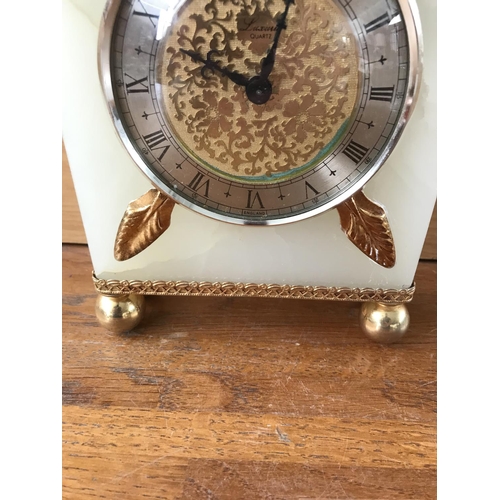 200A - Onyx and Brass Clock (Clock Mechanism Needs Repair)