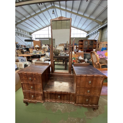 593 - Large Vintage Dressing Table with 7 Drawers and Lion Head Handles (137 W. x 47 D. x 76/170cm H.)