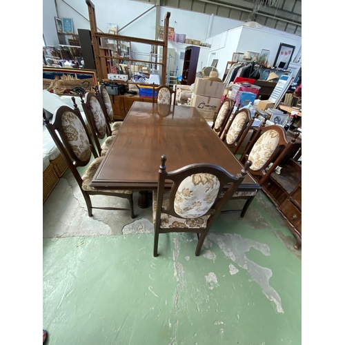 598 - Vintage Mahogany Extendable Dining Table with 8 Upholstered Matching Chairs (207 W. x 108 D. x 79cm ... 