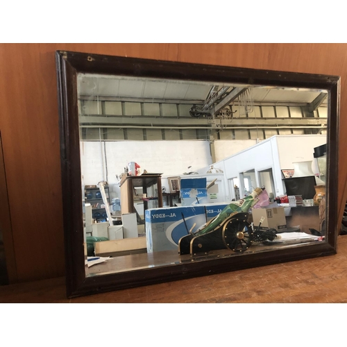 351 - Antique Rectangular Wood Framed Beveled Mirror (72 x 50cm)