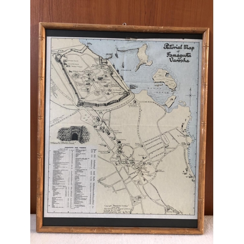 Vintage 1947 Pictorial Map of Famagusta and Varosha Cyprus (62 x 42cm)