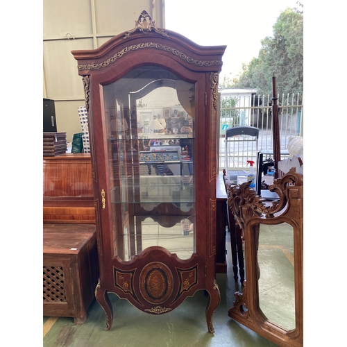 478 - Baroque Style Tall China Display Cabinet/Vitrine with Glass Shelves and Back Mirror (Crack on Mirror... 