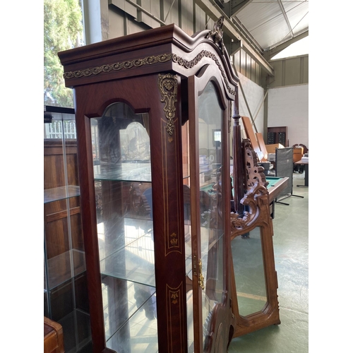 478 - Baroque Style Tall China Display Cabinet/Vitrine with Glass Shelves and Back Mirror (Crack on Mirror... 