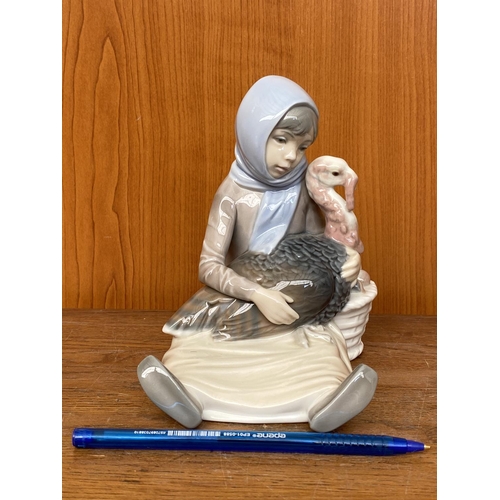 68 - Lladro Girl with Turkey Porcelain Figurine