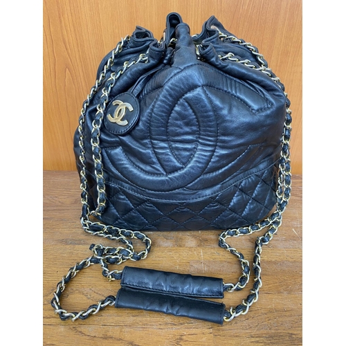 247 - Ladies Black Leather Handbag with Chain Handles