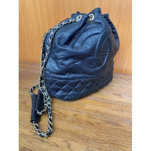 247 - Ladies Black Leather Handbag with Chain Handles