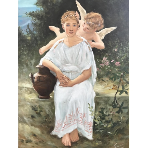 73 - Oil on Canvas Painting Depicting Angels Signed 'Simonis' (60 x 46cm)