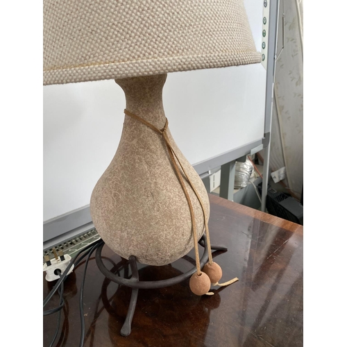 76 - Pottery Grecian Style Lamp on Wrought Iron Stand