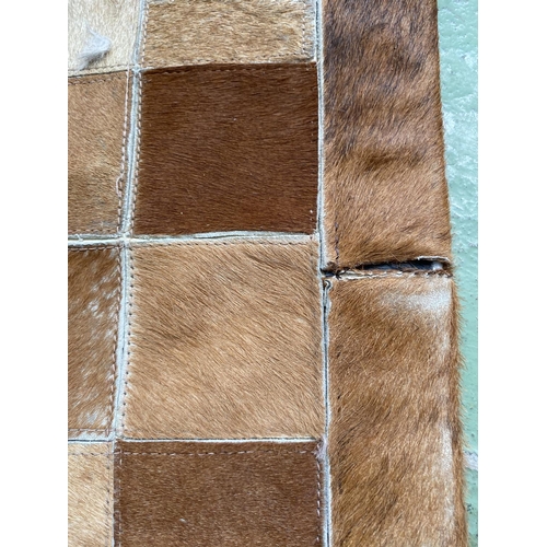 261 - Tricolor Patchwork Cowhide Rug (158 x 220cm - Needs Attention)