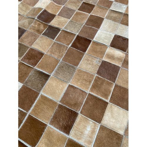 261 - Tricolor Patchwork Cowhide Rug (158 x 220cm - Needs Attention)