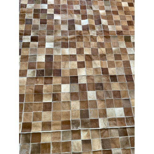 261 - Tricolor Patchwork Cowhide Rug (158 x 220cm - Needs Attention)