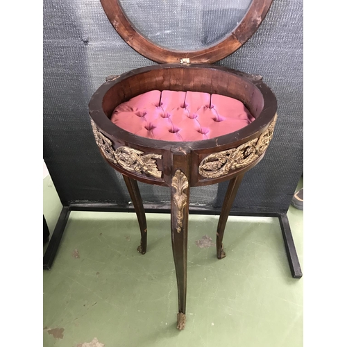 20 - French Antique Circular Display Table with Gilt Bronze Mounts and Glass Top Opening to the interior(... 