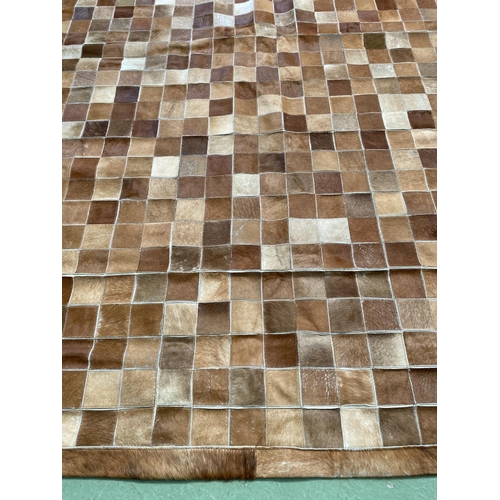 261 - Tricolor Patchwork Cowhide Rug (158 x 220cm - Needs Attention)