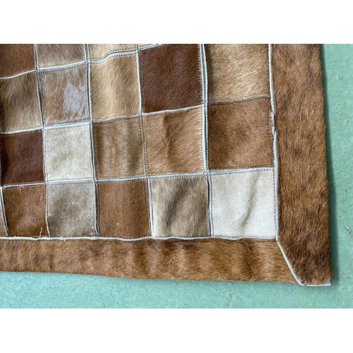 261 - Tricolor Patchwork Cowhide Rug (158 x 220cm - Needs Attention)