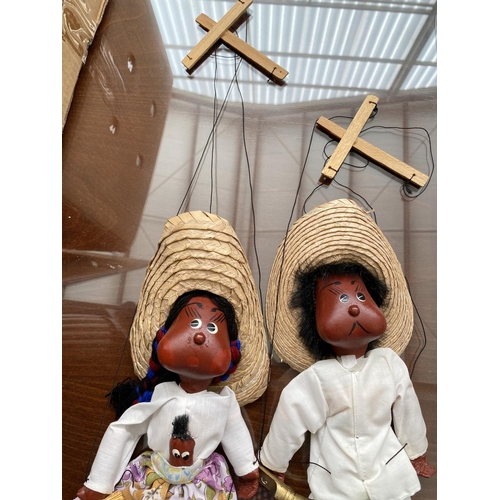 256 - Pair of Vintage Mexican Marionettes with Straw Hat