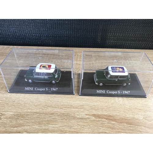 271 - x2 collectible Diecast Mini Cooper S Model Cars with Advert on Top, Scale 1:43