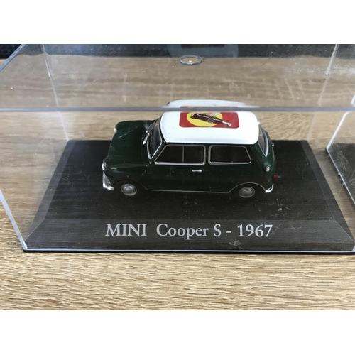 271 - x2 collectible Diecast Mini Cooper S Model Cars with Advert on Top, Scale 1:43