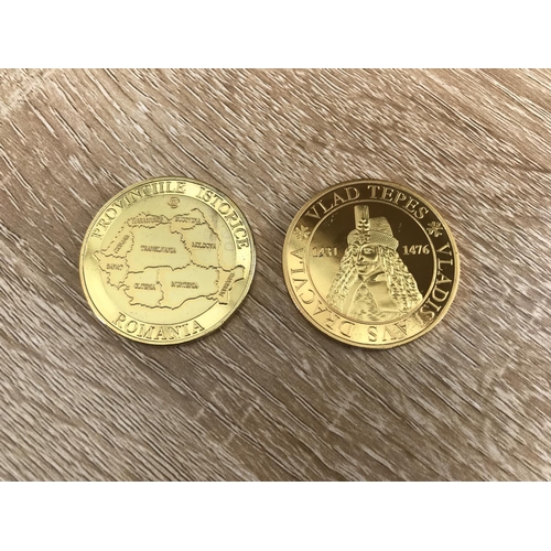 286 - x2 Gold Plated Romanian Coins - Taken Back 15/7/2023