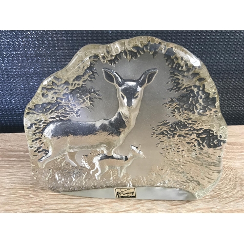 291 - Vintage Viokef Hand Crafted Deer on Glass Block