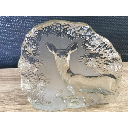 291 - Vintage Viokef Hand Crafted Deer on Glass Block