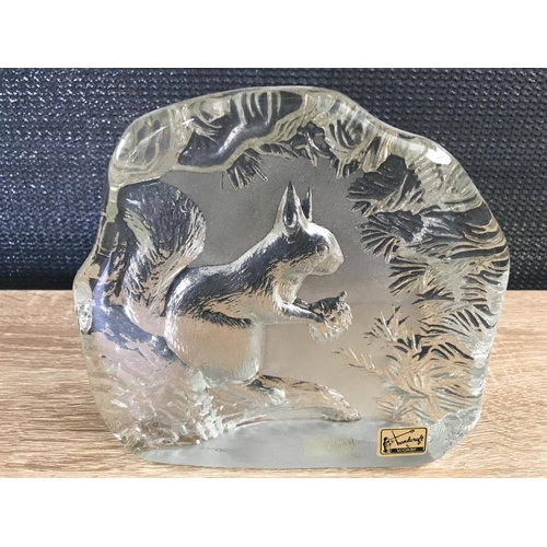 292 - Vintage Viokef Hand Crafted Squirrel on Glass Block