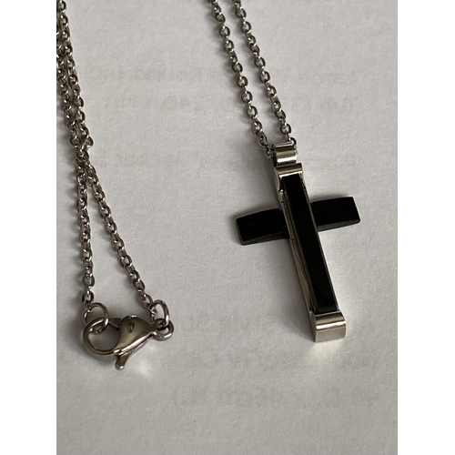 293 - Gents Stainless Steel Cross with Black Onyx Ornament